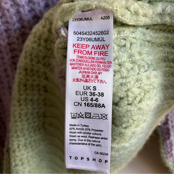 Topshop Colorblock Mock Neck Sweater Size 4 6 S Pastel Chunky Knit Jumper Winter - Picture 6 of 7